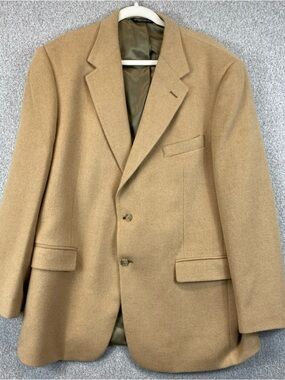 Andrew Fezza Men's 100% Camel Hair Jacket Sz 44 Long Tan 2-Button Classic